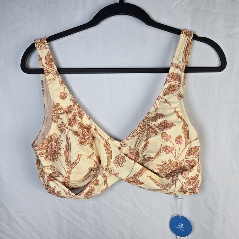 Cupshe Batik Floral Bikini Set Womens Large Blue Cream Beach Pool Vacation Lake - Picture 2 of 8